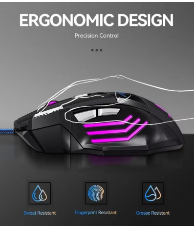 1 PC New Hyperspeed USB Gaming Mouse RGB Backlit Ergonomic Game Mice 7D Esports Wired Mouse for Laptop PC Gamer