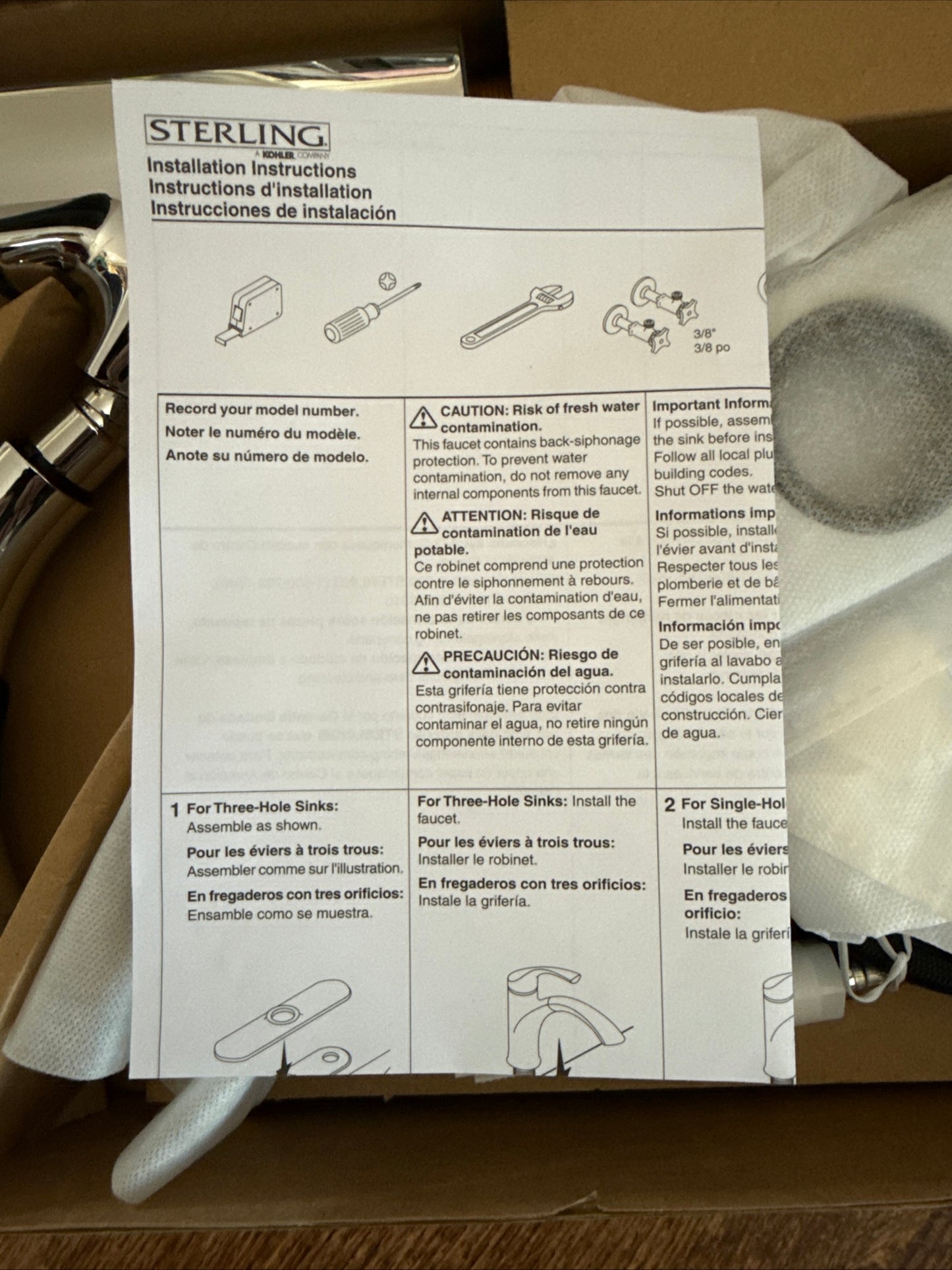 Laundry Faucet, new, open box. Perfect condition everything included, Sterling Ludington Chrome Plated