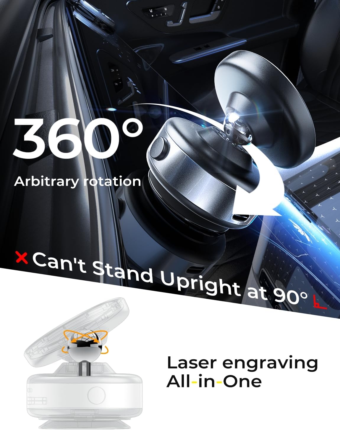 LISEN Suction Phone Mount, Content Creator Vlogging Portable Super Stable Electric Vacuum Magnetic Phone Holder, 360 Adjustable Travel Multi-Scene TikTok for iPhone 17 Pro Max Air 16e 16 15 14 13