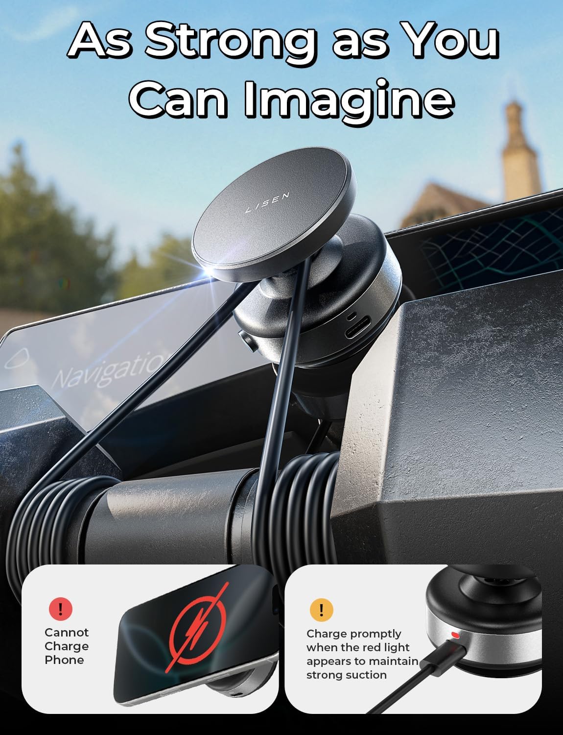 LISEN Suction Phone Mount, Content Creator Vlogging Portable Super Stable Electric Vacuum Magnetic Phone Holder, 360 Adjustable Travel Multi-Scene TikTok for iPhone 17 Pro Max Air 16e 16 15 14 13