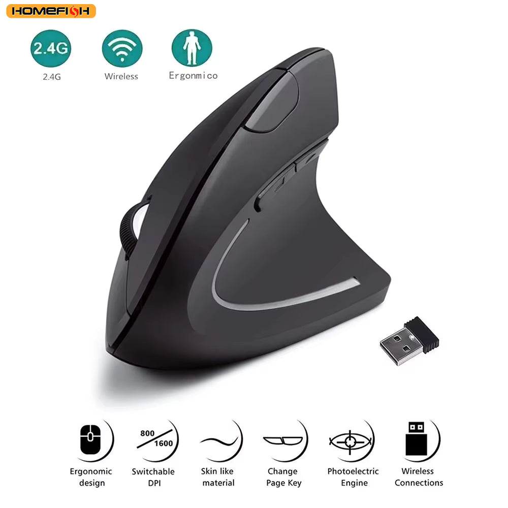 HOMEFISH Vertical Mouse Ergonomic 2.4GHz Wireless Optical Mouse