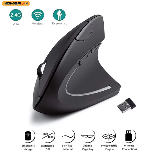HOMEFISH Vertical Mouse Ergonomic 2.4GHz Wireless Optical Mouse