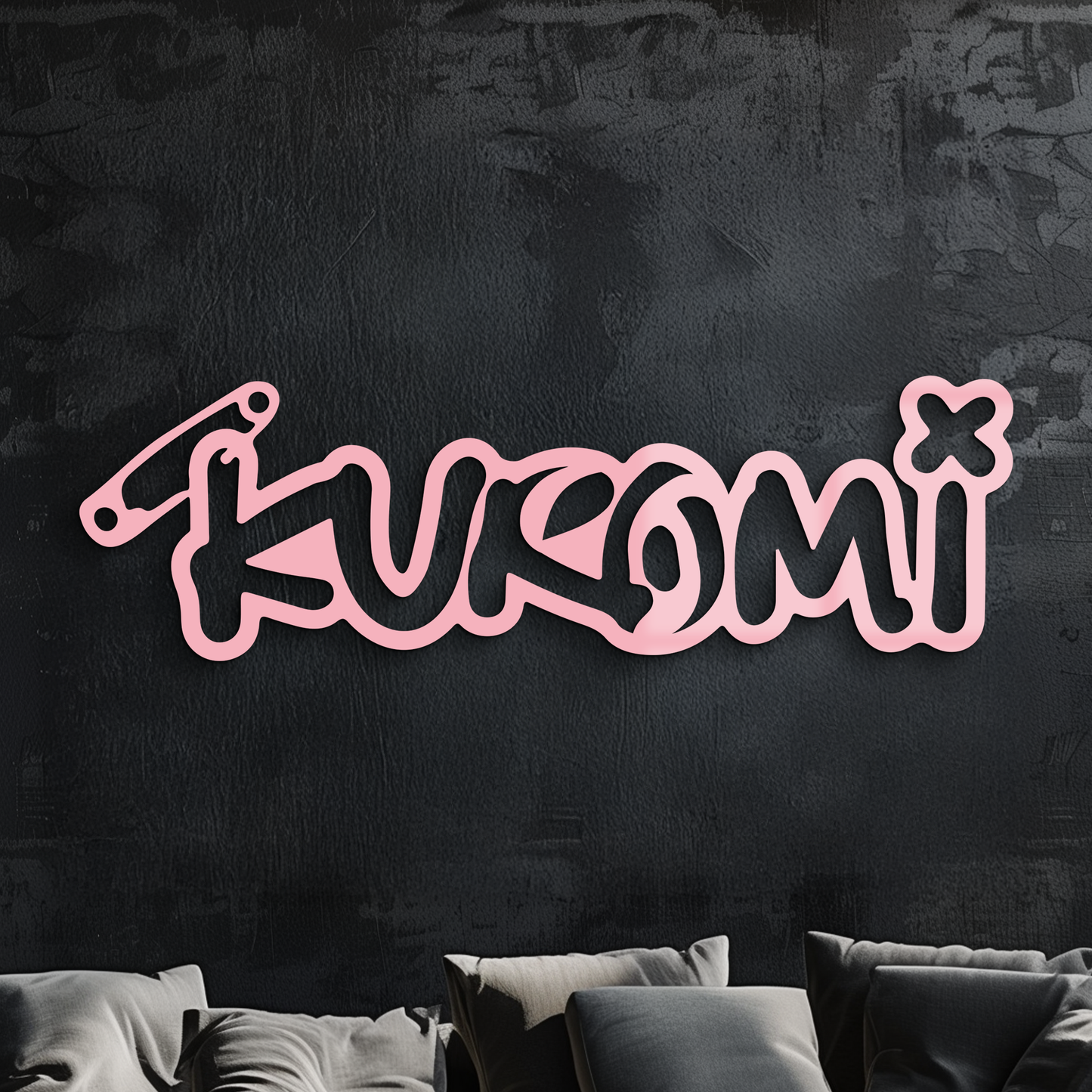 Pink Kuromi Metal Wall Art – Playful Character Typography Decor - KAFGP012