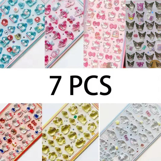 Cute Anime Hellokitty Kuromi Cinnamoroll 3D Sanrio Stickers Transparent Jelly Crystal Decorative Sticker Phone Case DIY Kids Toy